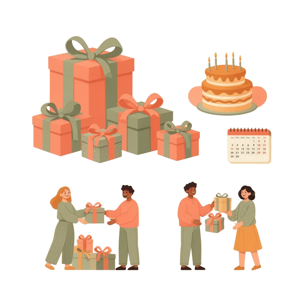 Gift Mate organized gifting illustration with people exchanging presents